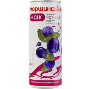 Моршинська, 330 мл, Напій соковмісний негазований зі смаком чорниці та екстрактом м'яти, безалкогольний, ж/б