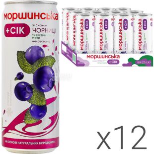 Моршинская, Упаковка 12 шт. х 330 мл Напиток безалкогольный сокосодержащий негазированный со вкусом черники и экстрактом мяты, ж
