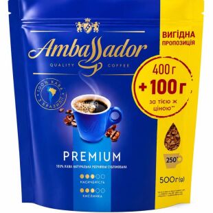 Ambassador Premium, 400 г + 100 г, Кофе растворимый сублимированный, Амбасадор Премиум