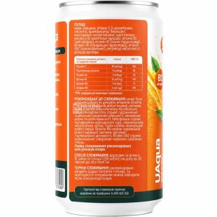 UAQUA, 250 мл, Вода витаминизированная со вкусом апельсина, слабогазированная, ЮАКВА БАД, ж/б 