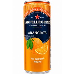 San Pellegrino Aranciata, 0,33 л, Напиток газированный сокосодержащий Апельсин Сан Пелегрино, ж/б