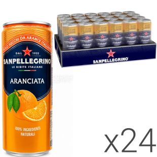 San Pellegrino Aranciata, Упаковка 24 шт. х 0,33 л, Напій газований соковмісний Апельсин Сан Пелегріно, ж/б