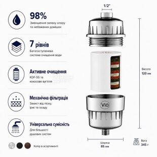 ViO SF-W3, Фільтр для душу універсальний, чорний глянцевий