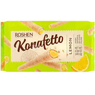 Roshen Konafetto, 140 г, Трубочки вафельні з Лимонною начинкою, Рошен Конафетто