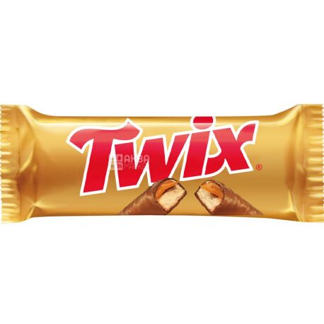 Twix, 50 г, Твикс, Батончик с печеньем и карамелью в молочном шоколаде