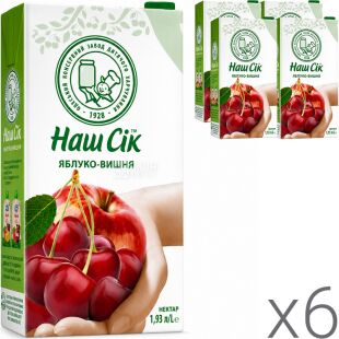 Наш сок, упаковка 6 шт. х 1,93 л, Нектар Вишневый натуральный