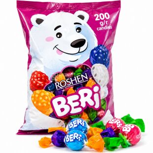 Roshen Beri, 1 кг, Цукерки карамельні з жувальною ягідною начинкою, Рошен 