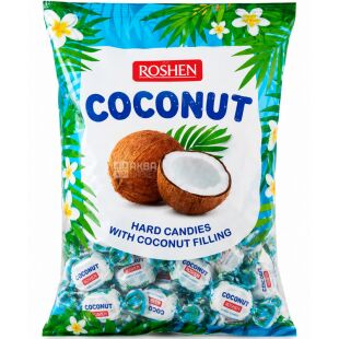Roshen Coconut, 1 кг, Цукерки карамельні зі смаком кокоса, Рошен 