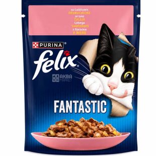 Felix, 85 г, Корм для котів, Шматочки лосося в желе, вологий, Фелікс