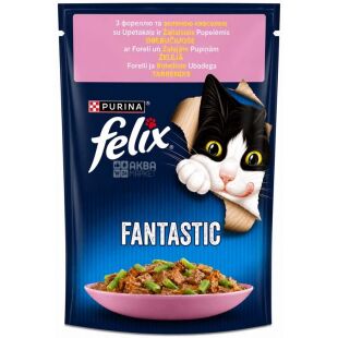 Felix, 85 г, Корм для котів, Форель з зеленими бобами у желе, вологий, Фелікс