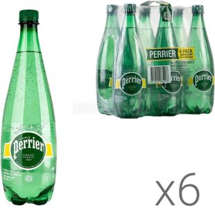 Perrier, 1 л, Упаковка 6 шт., Пер'є, Вода мінеральна газована, ПЕТ