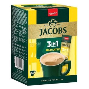 Jacobs Latte, 3 в 1, 24 шт. х 13 г, Кофейный напиток Якобс Латте, в стиках