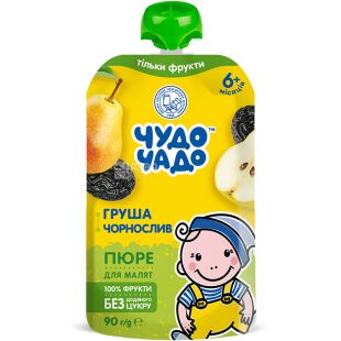 Чудо-Чадо, 90 г, Фруктове пюре Груша-Чорнослив, без цукру, з 5-ти місяців