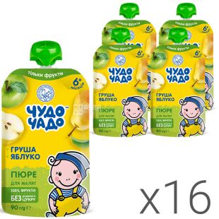 Чудо-Чадо, упаковка 16 шт. х 90 г, Пюре Яблуко-Груша, без цукру
