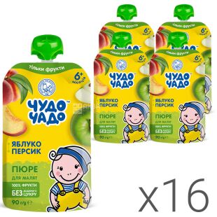 Чудо-Чадо, упаковка 16 шт. х 90 г, Пюре Яблуко-Персик