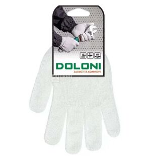 Doloni, 1 пара, Розмір XL, Рукавички трикотажні робочі без ПВХ, білі, Долоні