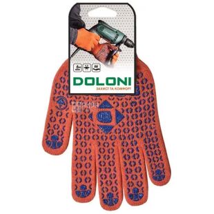 Doloni, 1 пара, Размер XL, Перчатки трикотажные рабочие из ПВХ, оранжевые, Долони