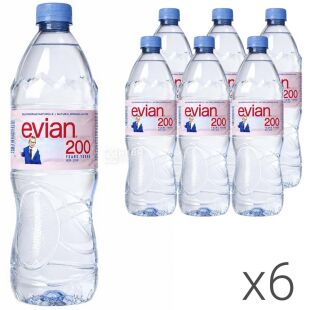  Evian, 1 л, Упаковка 6 шт., Евіан, Вода негазована, ПЕТ