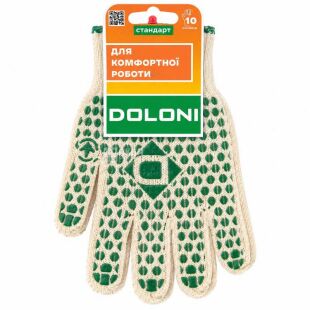 Doloni, 1 пара, Розмір XL, Рукавички трикотажні робочі з ПВХ, білі, Долоні