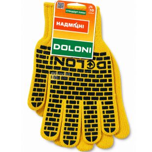 Doloni, 1 пара, Розмір XL, Рукавички Будівельник трикотажні робочі з ПВХ, жовті, Долоні