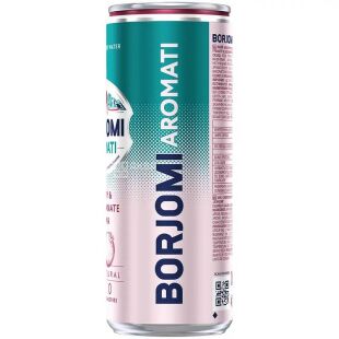 Borjomi Aromati, 0.33 л, Вода минеральная сильногазированная со вкусом Вишни и граната, Боржоми Аромати, ж/б