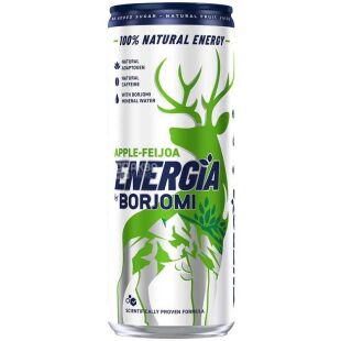 Borjomi Energia, 0.24 л, Напиток энергетический со вкусом Яблоки и фейхоа, сильногазированный, Боржоми Энергия, ж/б