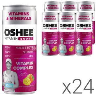 OSHEE Vitamin Complex, Упаковка 24 шт. х 0,25 л, Напиток изотонический газированный Апельсин-Манго, Оши, ж/б