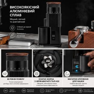 ViO BZ02, Електрична портативна кавомолка з конічними жорнами, USB Type-C, чорна
