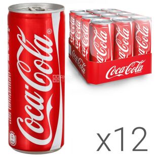 Coca-Cola, упаковка 12 шт. х 0,33 л, Напиток газированный Кока-Кола, ж/б