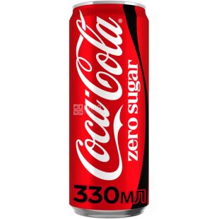 Coca-Cola Zero, 0,33 л, Напиток газированный Кока-Кола, без сахара, ж/б