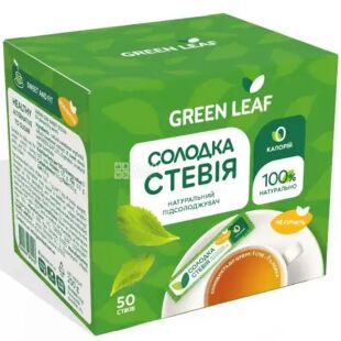 Green Leaf, 50 шт. х 4 г, Грін Ліф, Солодка стевія 1:1 з натуральним підсолоджувачем, в стіках, 0 ккал