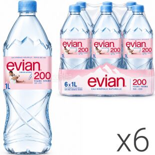  Evian, 1 л, Упаковка 6 шт., Евіан, Вода негазована, ПЕТ