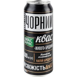 Квас Тарас, 0,5 л, Квас хлібний, чорний, натуральний, ж/б