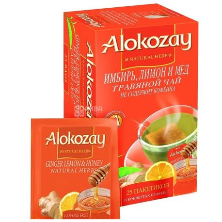 Alokozay, 25 пак, Чай травяной Алокозай, Имбирь, мёд и лимон