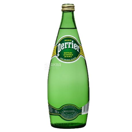 Perrier, Packing 12 pcs. 0.75 l each, highly carbonated water, mineral, glass, glass