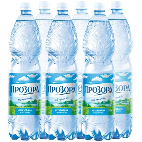 Прозора, 1,5 л, Упаковка 6 шт., Вода минеральная негазированная, ПЭТ