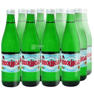Плосківська, 0,5 л, Упаковка 12 шт., Вода минеральная сильногазированная, стекло