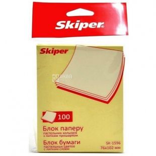 Skiper, 100 л., бумага, С липким слоем, Желтая, м/у 