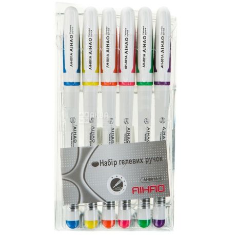 AIHAO, 6 pcs., 0.5 mm, gel pens, Assorted, Set, m / s