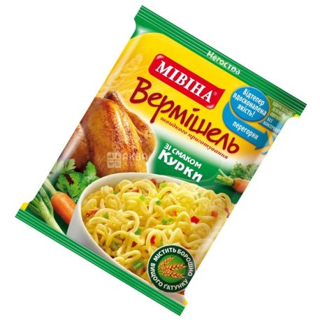 Мивина, 60 г, Вермишель быстрого приготовления со вкусом курицы, неострая