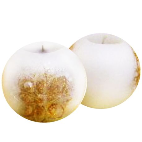 Natali Candles, 7x6,5 cm, candle, Ball, White with gold, m / s