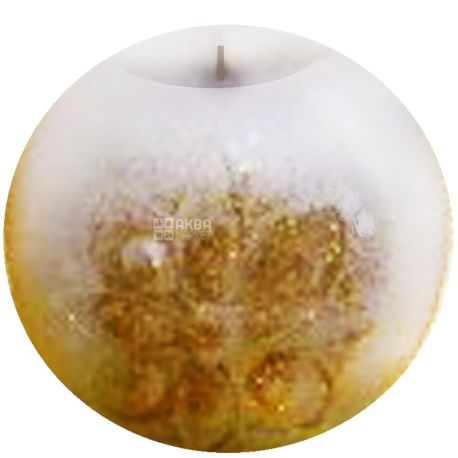 Natali Candles, 7x6,5 cm, candle, Ball, White with gold, m / s