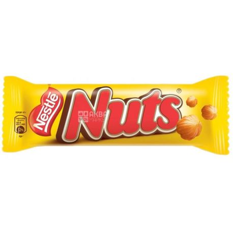 Nuts Single, 42 г, Натс, Батончик шоколадный с карамелью и цельными орехами 