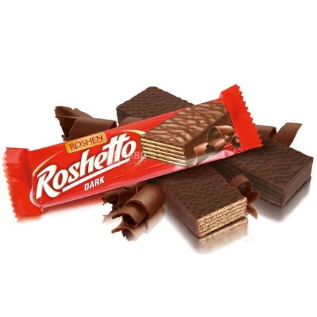 Roshen, 32 г, вафельний батончик, Roshetto dark chocolate