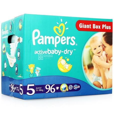 Pampers Active Baby Dry, 96 шт., Памперс, Підгузки-трусики, Розмір 5, 11-18 кг