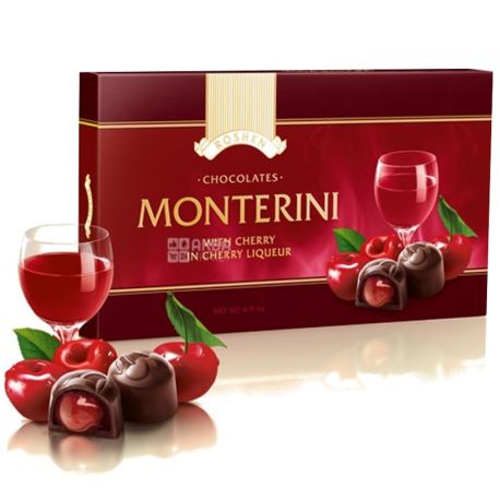 Roshen, 150 г, конфеты, Monterini, с вишней в вишневом ликере
