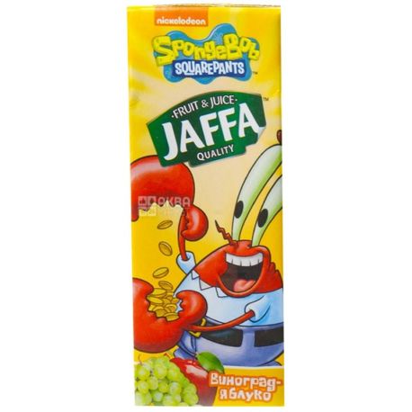 Jaffa, Sponge Bob, Виноградно-яблучний, 0,2 л, Джаффа, Губка Боб, Нектар натуральний, дітям від 3-х років