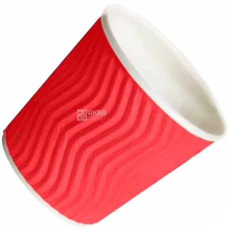 Промтус Стакан бумажный гофрированный красный 110 мл, 25 шт, D60