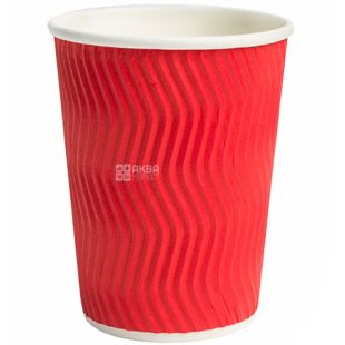 Промтус Стакан бумажный гофрированный красный 400 мл, 25 шт, D92