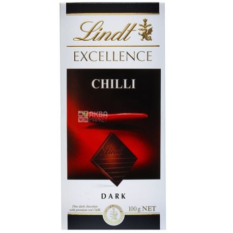 Lindt, 100 г, черный шоколад, с перцем чили, 48% какао, Excellence, Chilli
